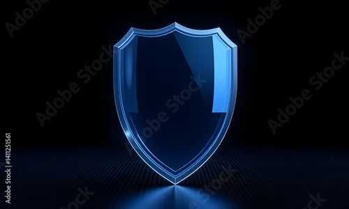 A glowing blue shield on dark background.