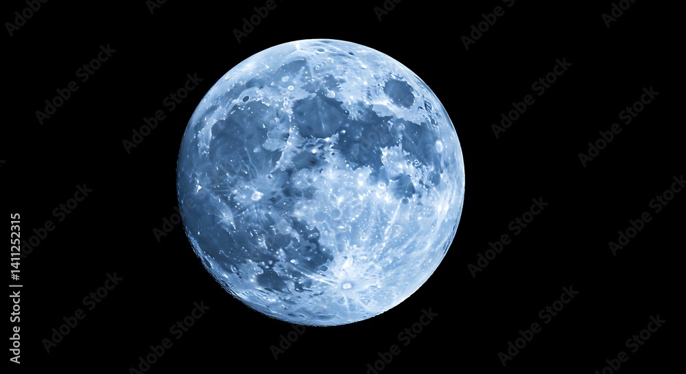 Obraz premium Serene Blue Moon: A Celestial Orb in Nocturnal Hues