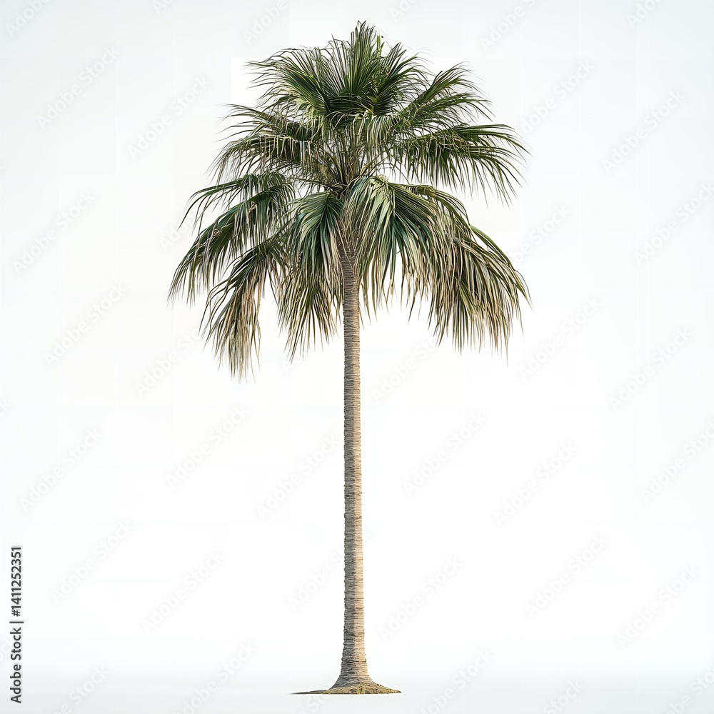 Fototapeta premium Single Tropical Palm Tree Isolated on White Background Botanical Illustration