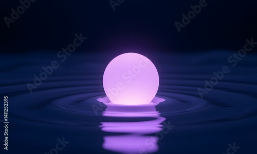 A glowing purple sphere creating ripples in water.