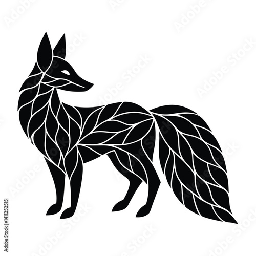 A fox made of leaves on white background