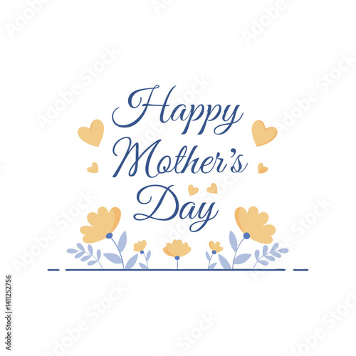Happy Mother’s Day typography vector. Floral decoration, heart elements, t-shirt print design