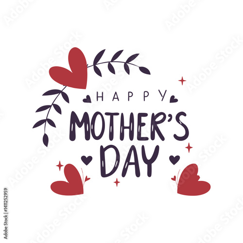 Happy Mother’s Day typography vector. Floral decoration, heart elements, t-shirt print design