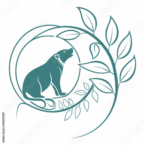 Bear and Leaves Circular Vector