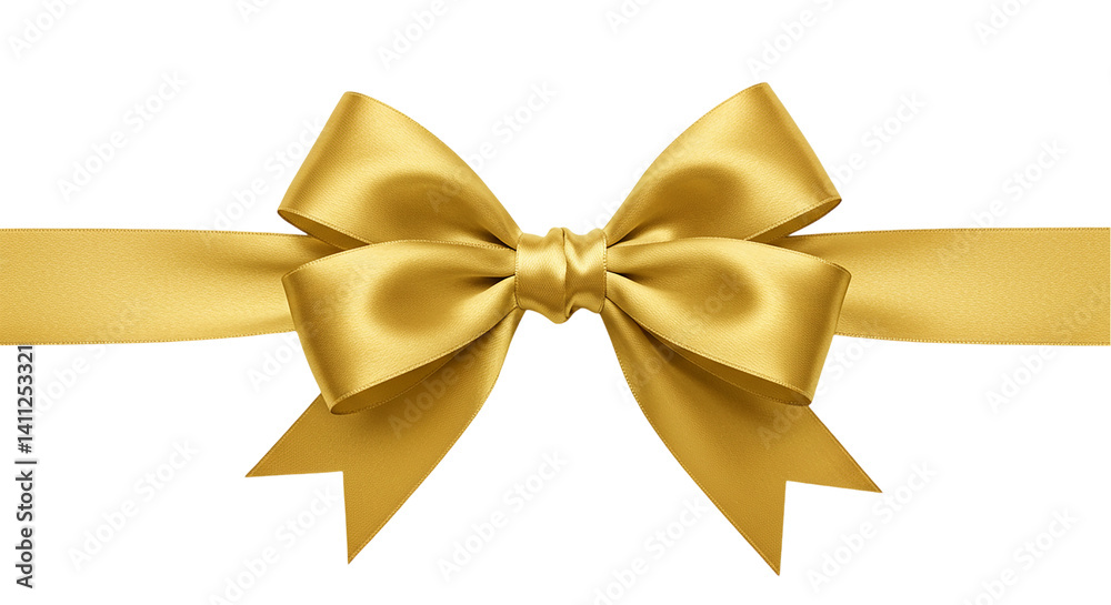 A golden ribbon bow tied in the center against a black background in a horizontal composition A golden ribbon bow tied in the center against a black background in a horizontal composition