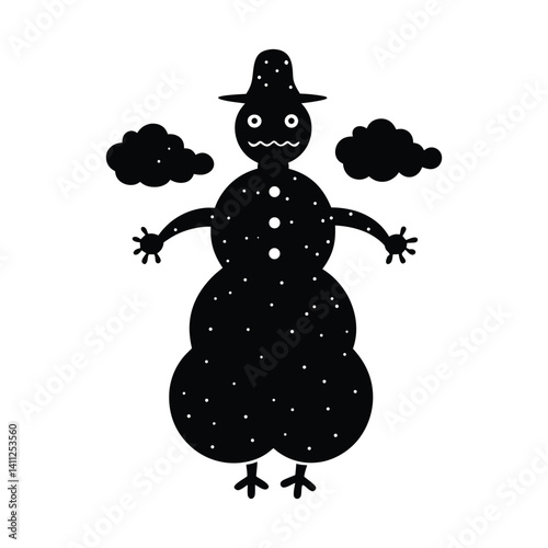 A snowman turning into clouds on white background.