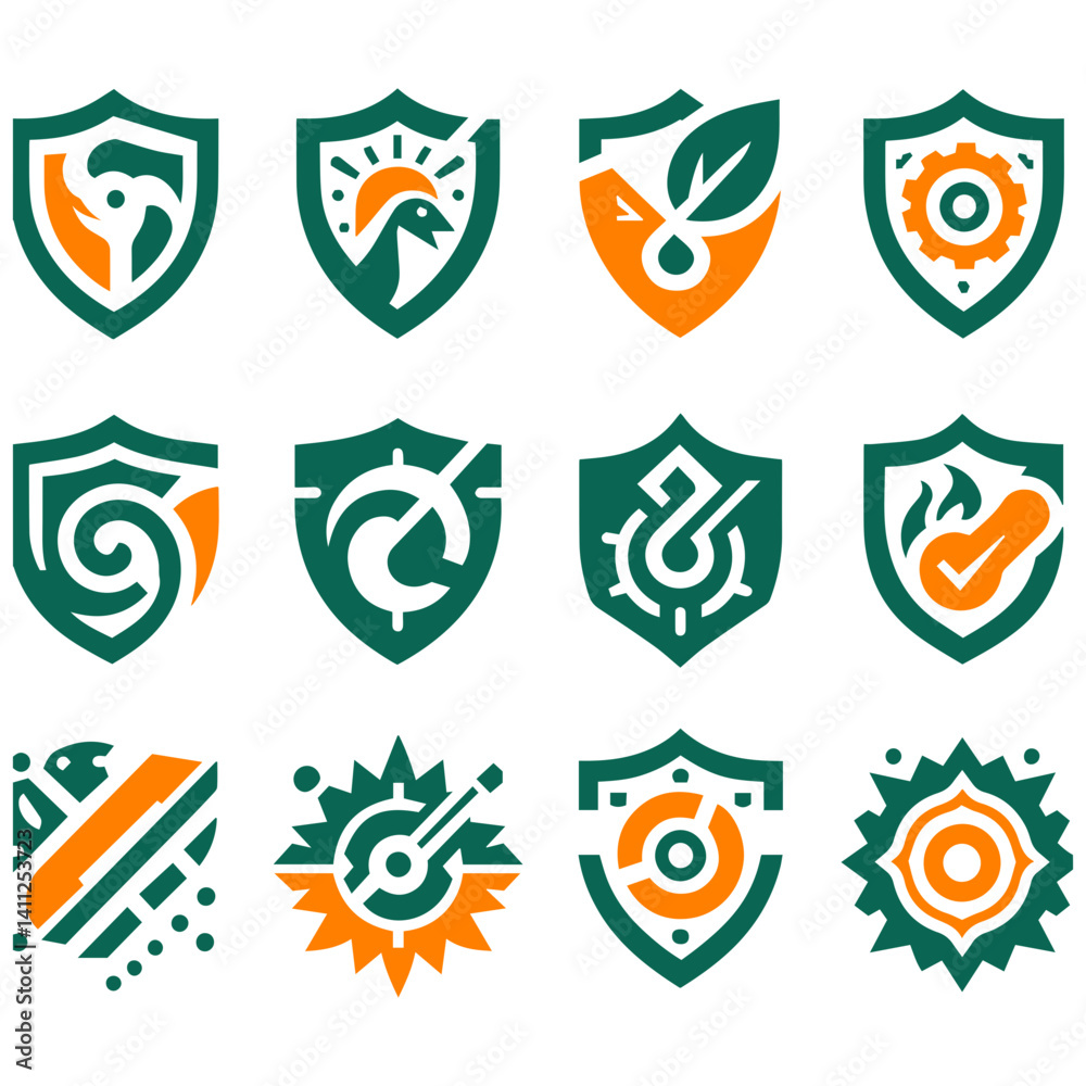Fototapeta premium Energetic Flux Shield Series Motion-Based Shield Silhouettes Set