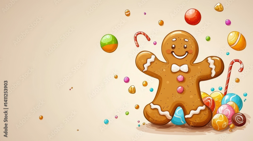 Obraz premium Jolly Gingerbread Man with Candy