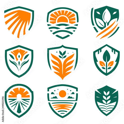 Peak Zenith Shield Pack Mountain-Themed Silhouette Shield Vector Art