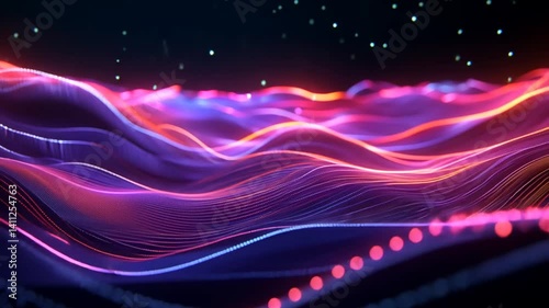 Futuristic abstract technology background with glowing neon light lines and particles