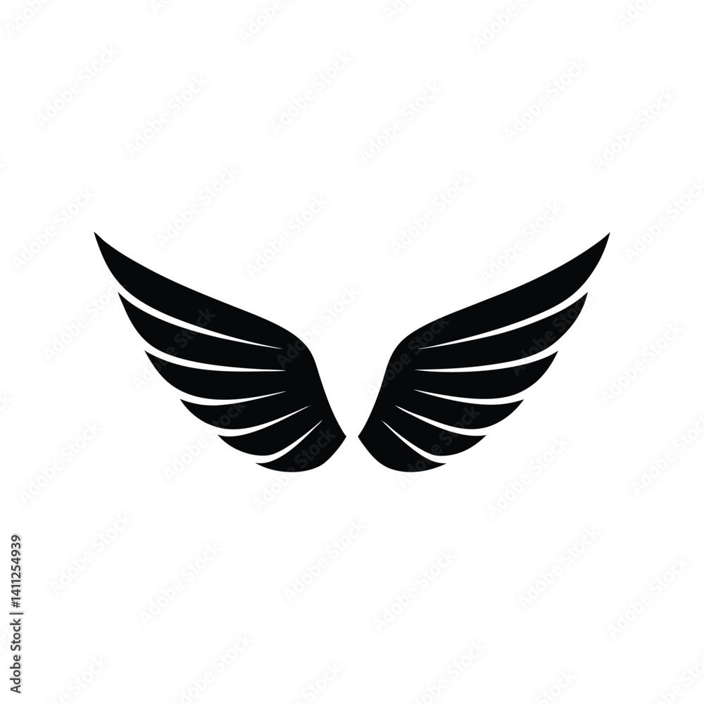 Obraz premium Wings silhouette vector icon set. Simple minimal wing shapes for logo, tattoo, graphic design 
