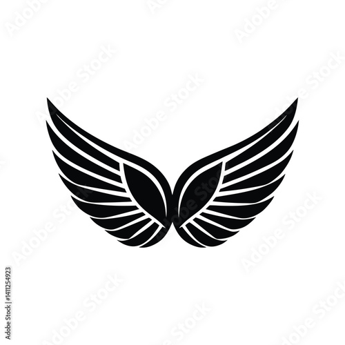 Wings silhouette vector icon set. Simple minimal wing shapes for logo, tattoo, graphic design
