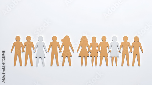 Human paper cut figures in a row. Diversity and teamwork concept