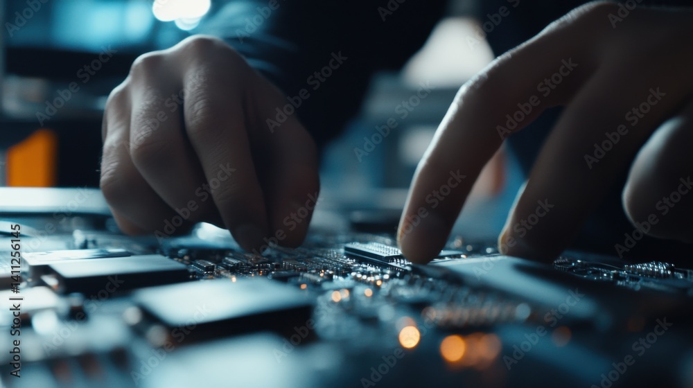 Factory worker assembling electronic components on a production line. Featuring efficiency and teamwork Factory worker assembling electronic components on a production line. Featuring efficiency and teamwork