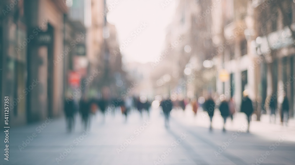 Fototapeta premium busy urban street with blurred figures in background