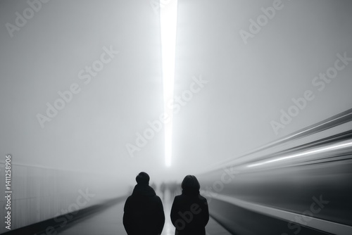 capture essence of contrast and contradiction with blurred figures in background