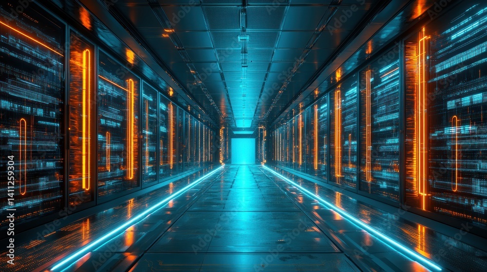 Futuristic server room corridor Futuristic server room corridor