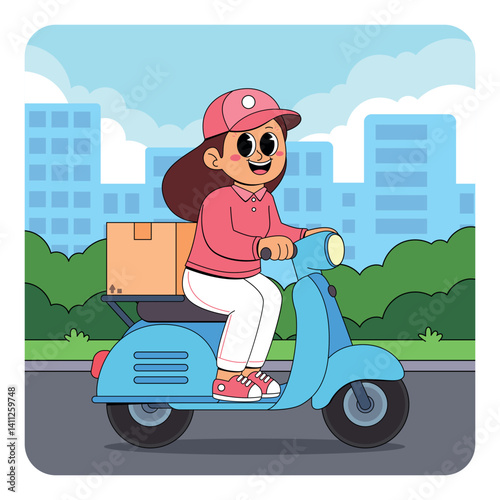 Delivery Woman Riding a Scooter