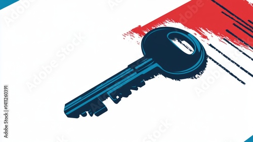 Bright colorful flat icon of signed housing agreement and key symbol, red and...