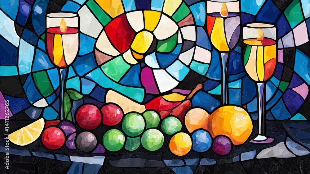 Fototapeta premium Colorful Fruit and Drink Display