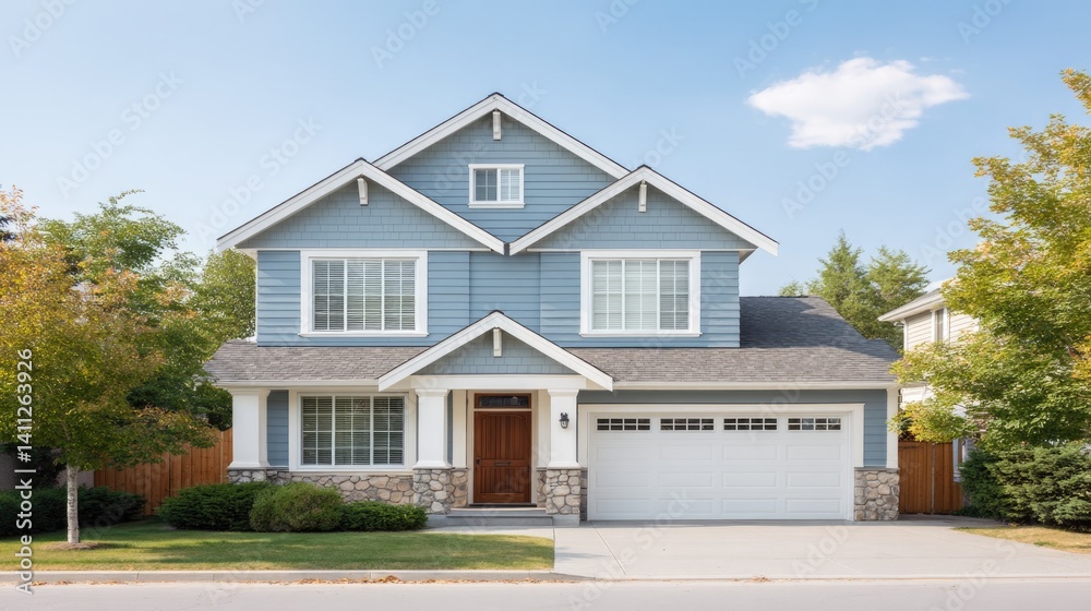 modern suburban house with well-manicured lawn and blue sky showcasing potential of family living driveway leading modern suburban house with well-manicured lawn and blue sky showcasing potential of family living driveway leading