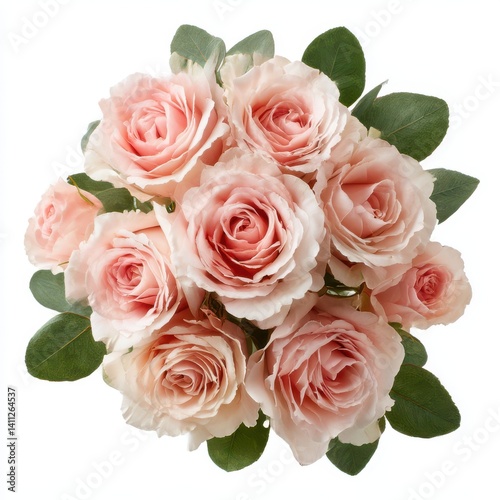 Pink roses bouquet floral arrangement on white background