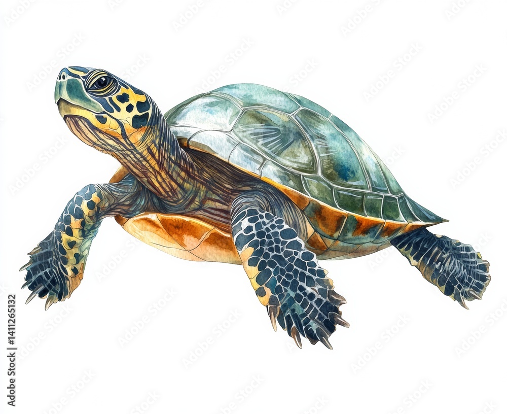 Fototapeta premium Swimming turtle in clear waters wildlife illustration aquatic artistic perspective