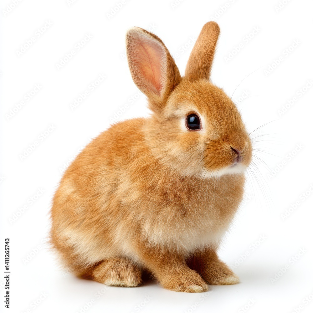 Fototapeta premium Ginger rabbit sitting pretty on white background
