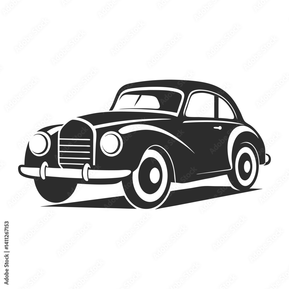 Fototapeta premium Retro auto vector illustration showcases a classic convertible with a shiny design