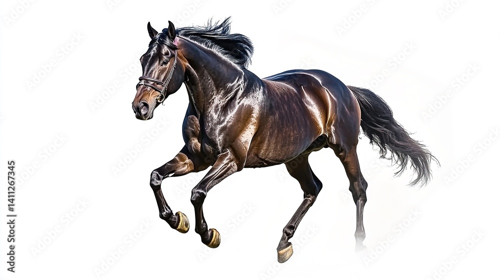 Powerful Black Horse in Dynamic Motion. Speed and Strength on Display. Ideal for Equestrian, Sport, Racing Themes. Perfect for Posters. Powerful Black Horse in Dynamic Motion. Speed and Strength on Display. Ideal for Equestrian, Sport, Racing Themes. Perfect for Posters.