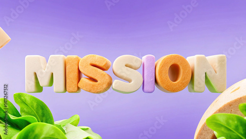 Mission in Food: Colorful, 3D letters spelling out 