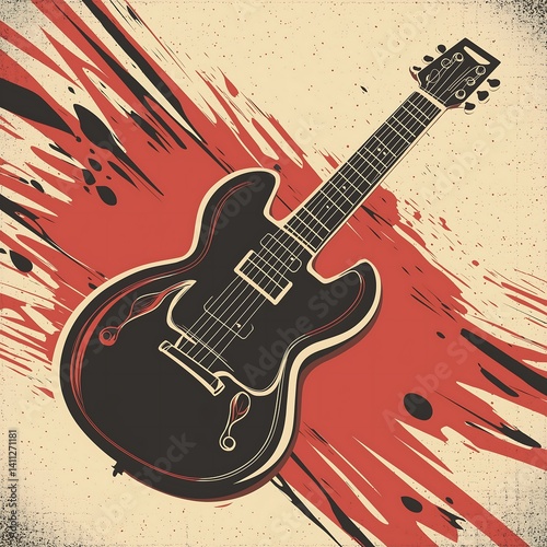 Wallpaper Mural Vintage Electric Guitar Illustration - Retro Rock Band Art & Music Design Torontodigital.ca