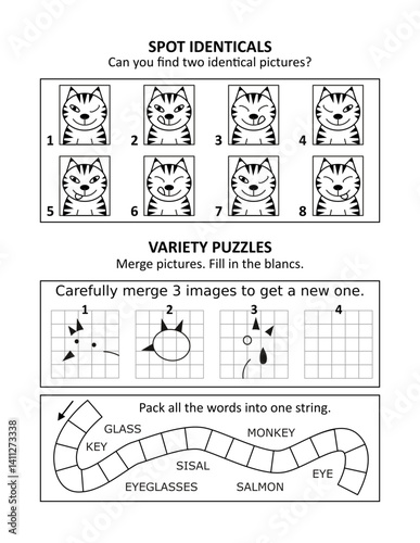Activity sheet or puzzle page with 3 activities {p23351)

