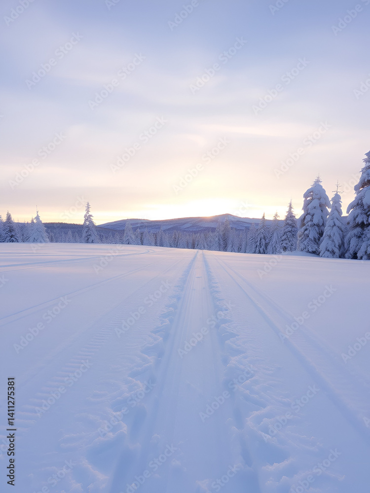 Obraz premium Fresh Snow Groomer Tracks on a Ski Piste: Recently groomed tracks.