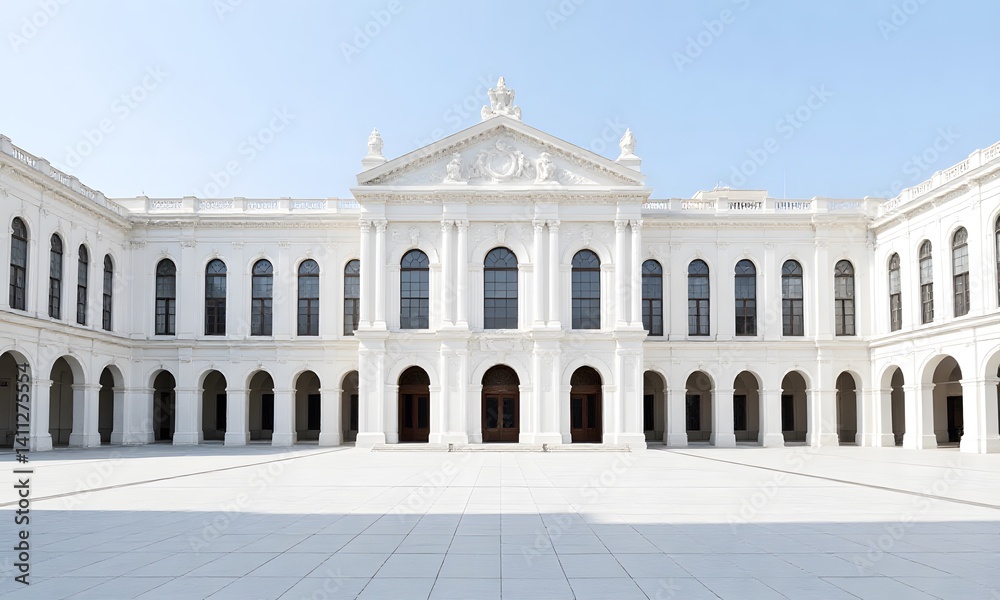 Naklejka premium A large white building with archways.