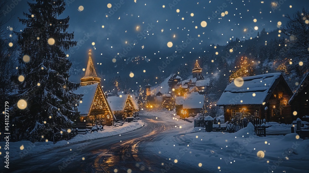 Naklejka premium Fireworks in village illustration