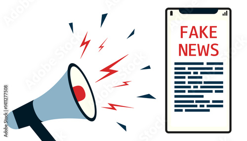 Megaphone and phone. Fake News concept. Disinformation, spreading false information. Vector illustration on white background. 