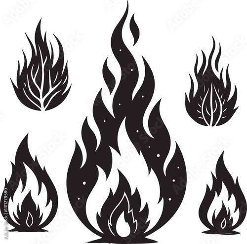  Fire Silhouette Vector Icon Set 