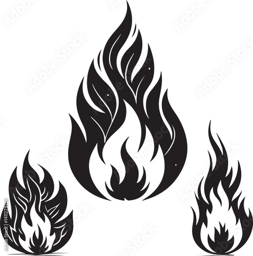  Fire Silhouette Vector Icon Set 