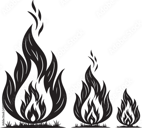 Fire Silhouette Vector Icon Set 