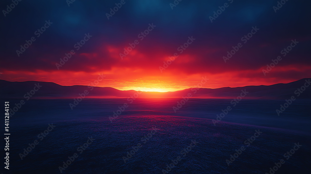 Fiery Sunset over Dramatic Landscape Vivid Orange and Red Hues Fiery Sunset over Dramatic Landscape Vivid Orange and Red Hues