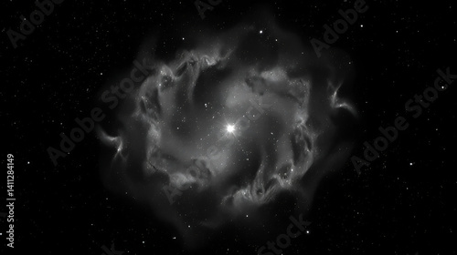 a black and white nebula with a star in the middle