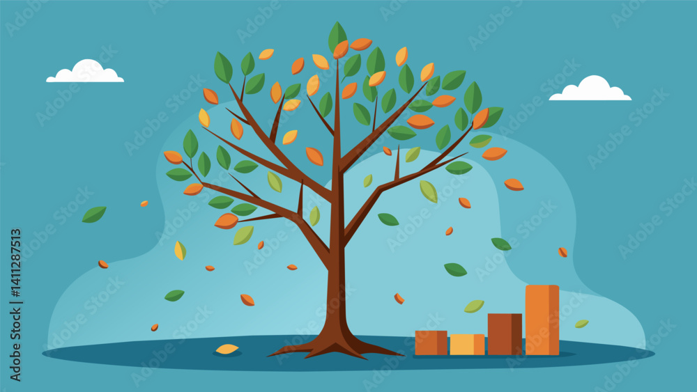 A tree shedding its leaves showcasing the natural progression of data becoming outdated.. Vector illustration