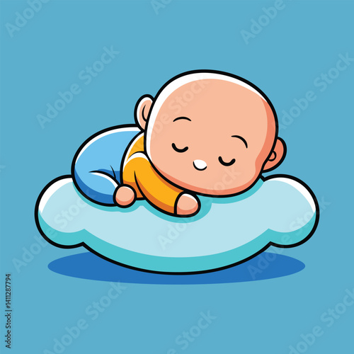 Cute cartoon vector illustration of a smiling baby boy sitting with a diaper