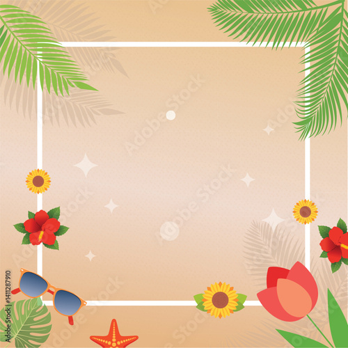 Summer themed frame template with vibrant seasonal summer background vector illustration
