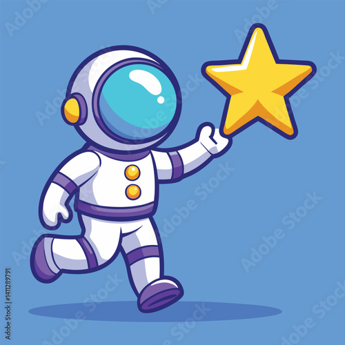 Cute Astronaut Touching Star In Space Cartoon Vector Icon Illustration. Science Technology 