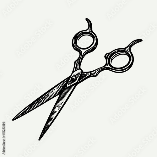 Vintage scissors design in detailed engraving style  