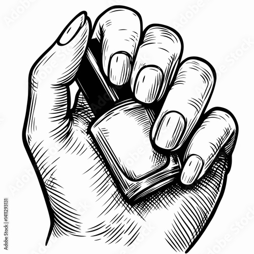 Hand holding nail polish bottle in a vintage style  