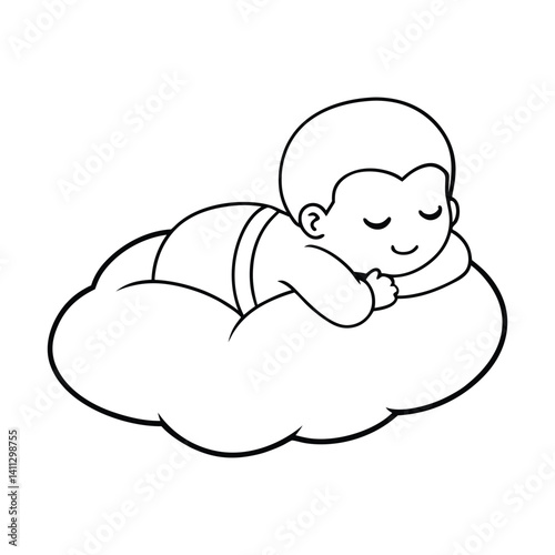 Cute Baby Sleeping Holding  On Cloud Pillow Cartoon Icon Illustration.
