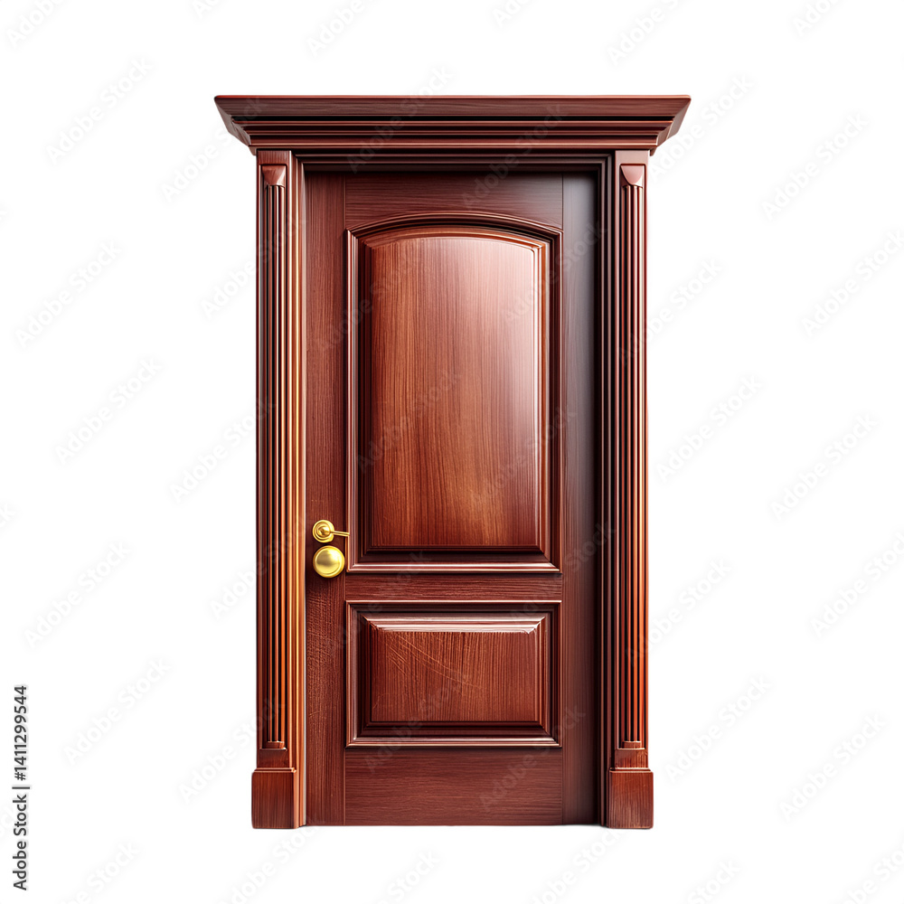 Classic Wooden Door with Brass Handle 3D Classic Wooden Door with Brass Handle 3D